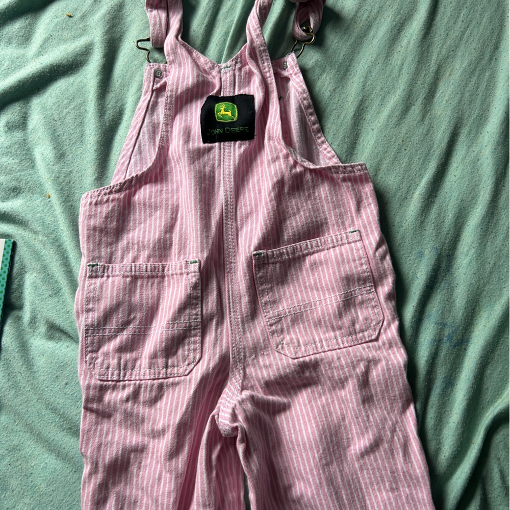 John Deere Pink Striped Kids Overalls